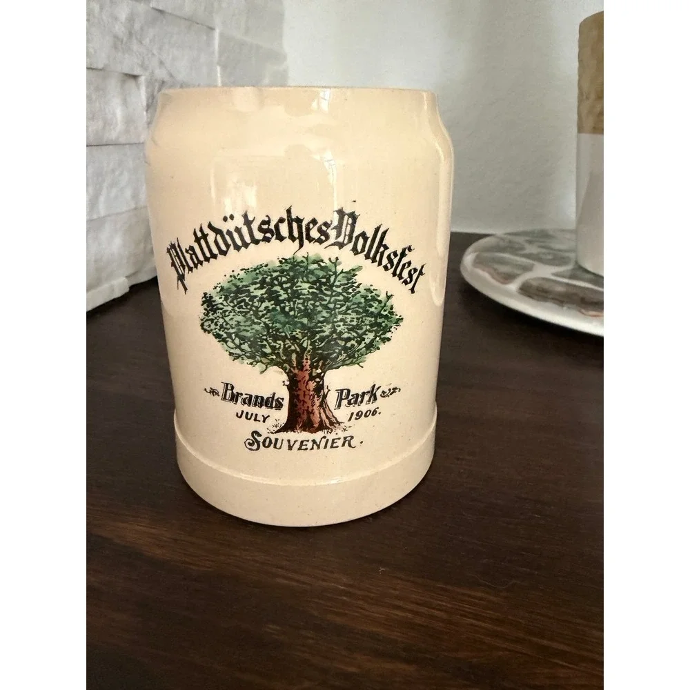 Vintage Stoneware Beer Stein Plattdütsches Volksfest Brands Park Souvenir 1906